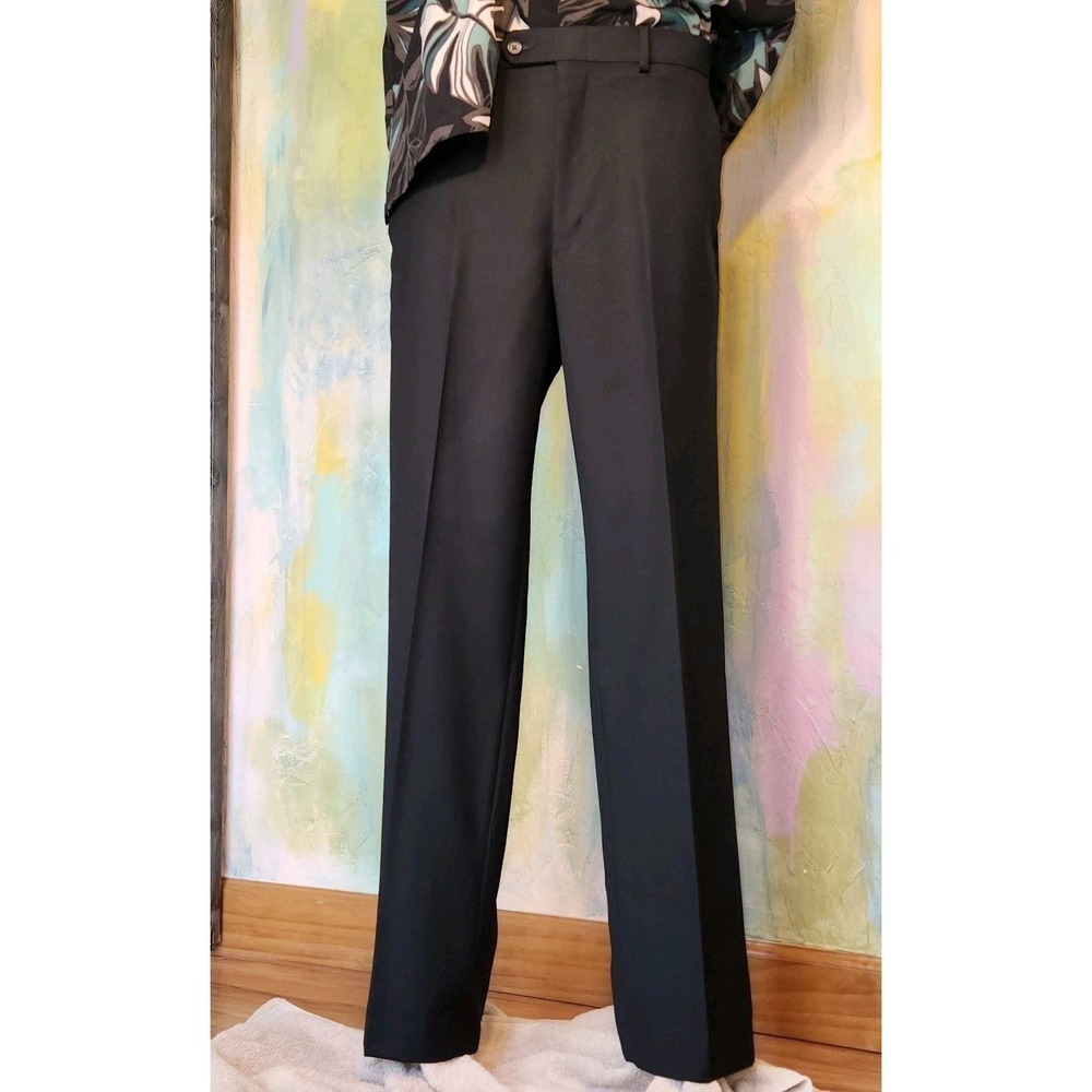 36" Lauren Ralph Lauren Black Pants Fine Summer Wool Modern Flat Front Classic
